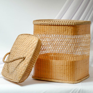 Storage bins lidded <b>basket</b> crafted by hand eco friendly <b>bamboo</b> laundry hamper bin produced in Vietnam - Product Image 1