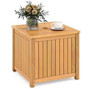Mesa Auxiliar de Madera Maciza de Acacia 2 en 1 para Exteriores con Orificio para Sombrilla, Mesa Auxiliar con Almacenamiento Perfecto para Patio y Piscina - Product Image 1