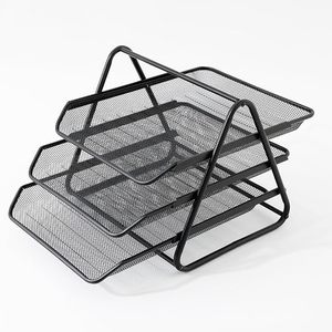 Organizadores de revistas metálicos Craft India Overseas, bandeja de malla de 3 niveles para archivos, soporte para documentos, estante de almacenamiento para oficina, color negro - Product Image 5
