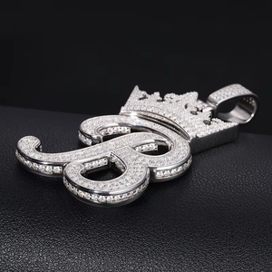 Pendentif personnalisé en moissanite en forme de couronne lettre B, style couronne, plaqué argent sterling 925, collier chaîne pour homme style hip-hop - Product Image 3