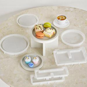 Round Shelf Flower Stand Saucer Pastry Tray Gypsum <b>Resin</b> Silicone <b>Mold</b> - Product Image 3