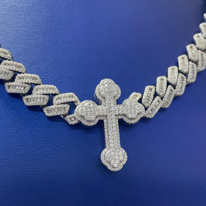 Bracelet chaîne croix en moissanite plaqué argent 925 de luxe, style hip-hop unisexe, taille brillant rond, micro-incrustation, pour soirée - Product Image 2