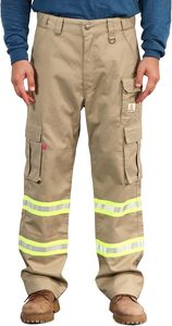 Men's Khaki Reflective <b>Cargo</b> <b>Work</b> <b>Pants</b> with Safety Stripes High Visibility Uniform Trousers - Product Image 6