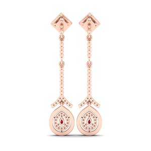 Boucles d'oreilles pendantes REYES au design classique en argent sterling 925 avec moissanite certifiée GRA, motif chaîne longue et pierres précieuses rubis - Product Image 4