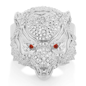 Bague de luxe en argent sterling doré avec tête de tigre et yeux rouges en diamant, pour homme et femme, bijou audacieux inspiré des animaux, style hip-hop - Product Image 1