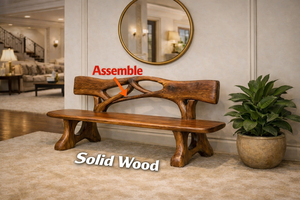 Banc de salon en bois massif artisanal Luxali Price Factory, disponible en différentes tailles, avec dossier sculpté, fabrication OEM possible. - Product Image 6