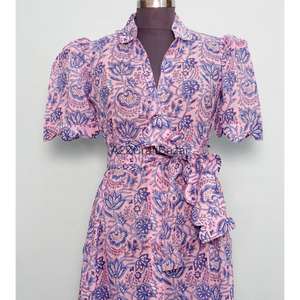 Vestido Largo Floral de Alta Calidad, 100% Algodón, Cuello en V, Corte Holgado, para Primavera/Verano, Elegante y Casual para Mujer - Product Image 4