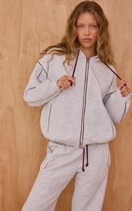 Custom Womens Light Gray Tracksuit Full Zip Hoodie <b>Jogger</b> <b>Set</b> Cotton Fleece Casual Activewear Loungewear <b>Matching</b> Outfit - Product Image 2