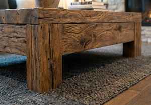 Mesa de Centro de Madera Maciza de Estilo Vintage Premium con Textura de Grano Natural Desgastado, Diseño de Marco Grueso y Base de Soporte Resistente - Product Image 3