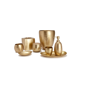 Six-Piece Stainless Steel <b>Bathroom</b> <b>Set</b> Brass Finish Round Tumbler Soap Dispenser Toothbrush Holder Tissue Box Cover Tray - Product Image 5