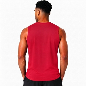 Men's <b>Red</b> Sleeveless Tank <b>Top</b> Crew Neck Solid Color Quick Dry Breathable 100% Polyester High Street Casual Wear - Product Image 2