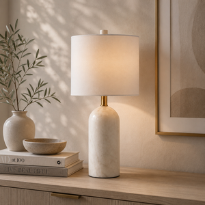 Minimalist Marble <b>Console</b> Lamp With Smooth Sculptural Design Soft Warm Illumination And Designer Inspired Charm - Product Image 1