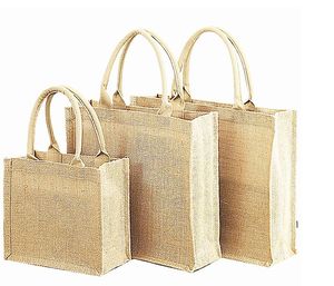 Sacs fourre-tout en jute naturelle recyclée de haute qualité, personnalisés, écologiques, imperméables, pliables, avec doublure en coton et sangle simple - Product Image 1