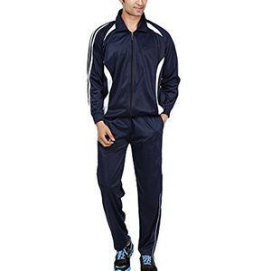 Men's Navy Blue Tracksuit Full Sleeve Solid Color Sporty Style Turn-<b>down</b> Collar Breathable Polyester Autumn Wear - Product Image 1