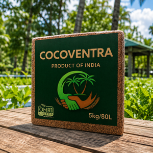 Cocopeat 100% Naturel Lavé à Faible EC, Bloc de 5kg pour Serre Hydroponique, pH 5.7, EC 0.3, 80L Exp, Phytosanitaire, Prix FOB, Tuticorin - Product Image 1