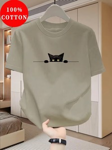 <b>Men</b> Printed CustomizeMen's 100% Cotton Short Sleeve T-Shirt Cartoon Black for O-Neck Casual Regular Fit Breathable 300g Jersey - Product Image 1