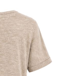 T-shirt décontracté pour femme, col en V, beige personnalisé, manches courtes, mélange de coton, doux, léger, avec poche, confortable pour tous les jours, été - Product Image 3