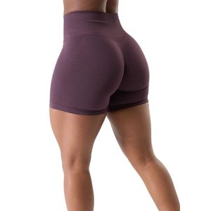 Shorts de sport pour femmes, taille haute, couleur violette, doux, extensibles, pour l'entraînement, le fitness, les activités sportives, sans couture, confortables - Product Image 2