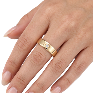 Bague de mariage fine unisexe minimaliste en or jaune massif 14K 18K avec diamant de laboratoire rond couleur DEF clarté VS VVS motif étoile - Product Image 6