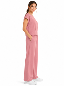 Premium Women's Pink Co Ord <b>Set</b> Casual <b>Two</b> <b>Piece</b> Outfit Oversized Cap Sleeve Top Wide Leg Palazzo Pants Matching <b>Lounge</b> <b>Set</b> Soft - Product Image 2