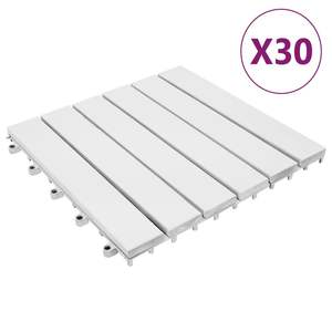 30pcs Carreaux de terrasse en bois massif d'acacia 11.8 "x 11.8" Blanc-Revêtement de sol extérieur de qualité supérieure - Product Image 1