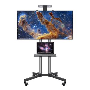 Supporto TV Mobile su Ruote per Schermi da 32-65 Pollici, Carrello TV Regolabile fino a 60 kg con Ripiano per Laptop - Product Image 1