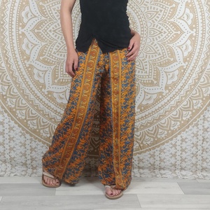 Pantalon Korba en coton indien 100% - Pantalon ample à jupe - Imprimé paisley blanc et noir - Taille élastique - Taille haute - Casual - Hiver - Product Image 1