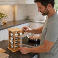 Étagère à épices pliable en bambou avec quatre niveaux, organisateur de rangement multifonctionnel pour les bouteilles d'épices