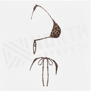 Ensemble bikini 2 pièces imprimé léopard pour femme, haut dos nu à nouer, bas string extensible, maillot de bain - Product Image 3
