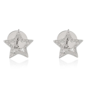 18K Gold Celestial Star Stud Earrings with Rose Cut Diamond and Freshwater Pearl - Product Image 2