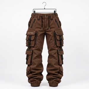 <b>Mens</b> Brown Cargo Jogger Pants Multi Pocket Utility Streetwear <b>Trousers</b> <b>Elastic</b> Cuffs Drawstring <b>Waist</b> Custom OEM ODM Wholesale - Product Image 3