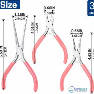 Ensemble de 3 mini-pinces en acier inoxydable avec pinces à bec effilé, coupantes diagonales et à bec long, kit d'outils de fabrication de bijoux rose pour femmes - Product Image 5