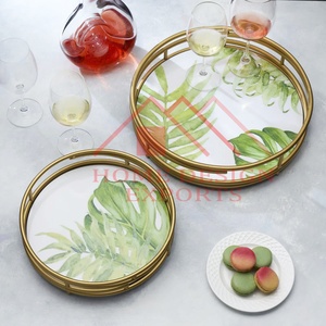 Fitz and Floyd Villa Palm Nested <strong>Trays</strong>/Premium <strong>Quality</strong> Round Enamel <strong>Print</strong> <strong>Serving</strong> <strong>Tray</strong> for Table Decor Best Seller - Product Image 2