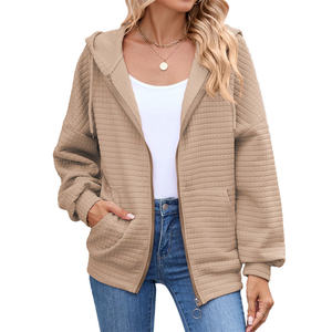 Sudadera con capucha de punto gofrado extragrande para hombre, de corte holgado, con cremallera, bordado personalizado, para mayor comodidad en invierno - Product Image 5
