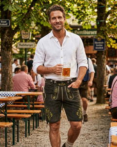 Shorts en cuir de chèvre à carreaux bavarois pour hommes, taille mi-haute, respirants, toutes tailles, pour l'Oktoberfest - Product Image 1