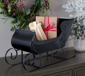 Traditional Metal Santa Sleigh Decorative Planter with Scroll Design and Black Finish - Product Image 5