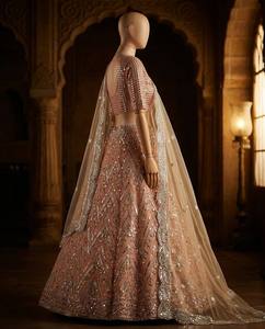 VISHNU K DESIGNS Conjunto Lehenga Choli Vintage con Dupatta de Red y Bordado de Lentejuelas, Largo hasta el Suelo, Traje Tradicional Indio para Bodas - Product Image 4