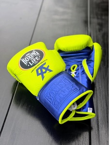 Custom Made No Boxing No Life Canelo Yellow Blue Real Cowhide Leather MMA Training Boxing <b>Gloves</b> Lace-Up Lightweight Breathable - Product Image 6
