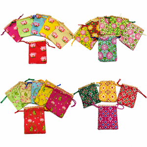 Handmade <b>Mini</b> Party Favor Potli Bag Assorted Color Fabric Drawstring Pouch with Inside Lining Both <b>Side</b> Printed Gift Bag - Product Image 1