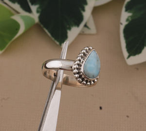 Bague de mariage en larimar naturel de forme fantaisie, argent sterling 925, pierre bleue authentique, bijoux artisanaux classiques - Product Image 5