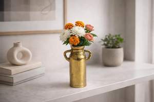 Decor Gold Aluminium Flower Vase with Dual Handles Hammered Metal <b>Mini</b> Decorative Accent for Dining <b>Table</b> Shelf & Home Decor - Product Image 6