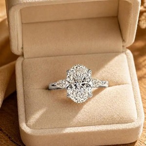 DEF Color VS VVS Clarity IGI Certified 10K 14K 18K Solid Gold Oval & Pear Natural Diamond Ring <b>Three</b> Stone Ring Engagement Ring - Product Image 2