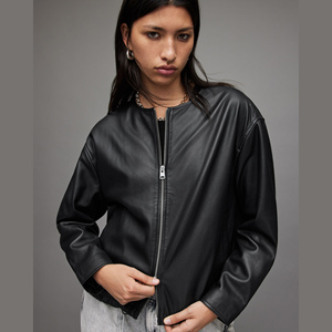 Veste en cuir pour femme, écologique, en cuir de vache imprimé et brodé, style motard, hiver, mode décontractée, col rabattu - Product Image 2