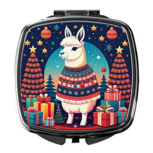 Women and Girls' Compact Llama Christmas Decorative Travel Makeup <b>Mirror</b> <b>Pocket</b> Folding Handheld-Gift - Product Image 1