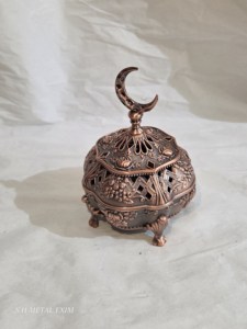 Antique Copper Metal Crescent Moon <b>Bakhoor</b> Burner Arabic <b>Oud</b> Incense Holder Decorative Ramadan Mabkhara Censer - Product Image 1