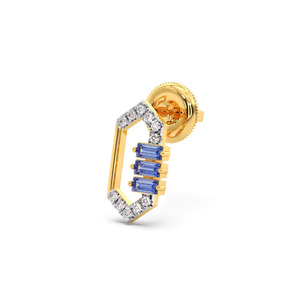 Boucles d'oreilles créoles ouvertes bleues architecturales en forme de diamant avec design à cadre angulaire - Product Image 2