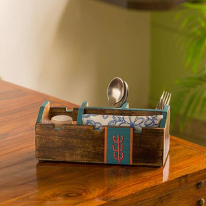 Eco Friendly Wooden Cutlery Holder Rectangular shape With Metal Handle Multiple Compartments Kitchenware Hotel ware Used - Product Image 6