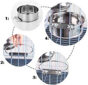 Wholesale Portable Stainless Steel Bird Coop Cups Hanging Eco-Friendly Bird Feeder with Secure Clamp Water Food <b>Cage</b> for Pets - Product Image 5