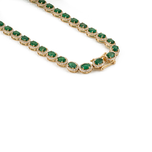 High Grade Factory Custom Products 18K <b>Real</b> Yellow Gold Zambian <b>Emerald</b> & Diamond Halo Tennis <b>Necklace</b> Wedding Jewelry - Product Image 6