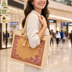 Bolsa de Playa de Yute y Algodón de 300 GSM con Cierre de Cordón y Asas de Cuerda para Moda, Vacaciones en la Playa, Compras, Logotipo Personalizado, Pedidos al por Mayor - Product Image 5